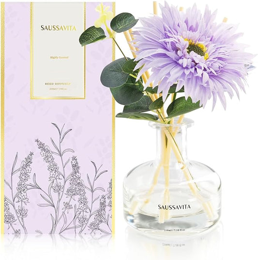 Reed Diffusers Set Lavender Scent with Transparent Bottle, 7.10 oz Diffusers for Home with 7 Diffuser Sticks, Reed Diffuser for 120 Days, Long Lasting Scent for Bedroom, Spa and Sleep Support