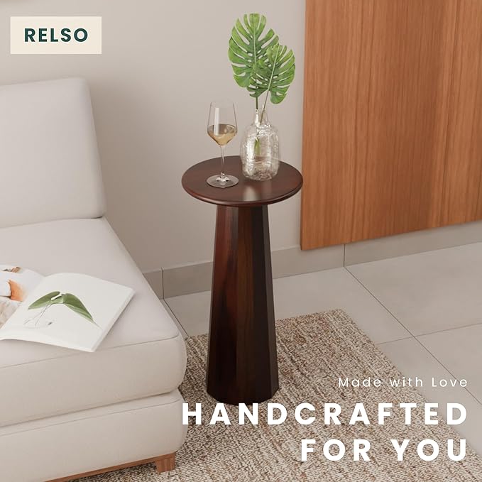Relso Enteka Solid Mango Wood End Table – 24" Tall Accent Side Table with Walnut Finish | Handcrafted Coffee Table, No Assembly Required | Perfect for Modern Living Rooms, Farmhouses, Small Spaces