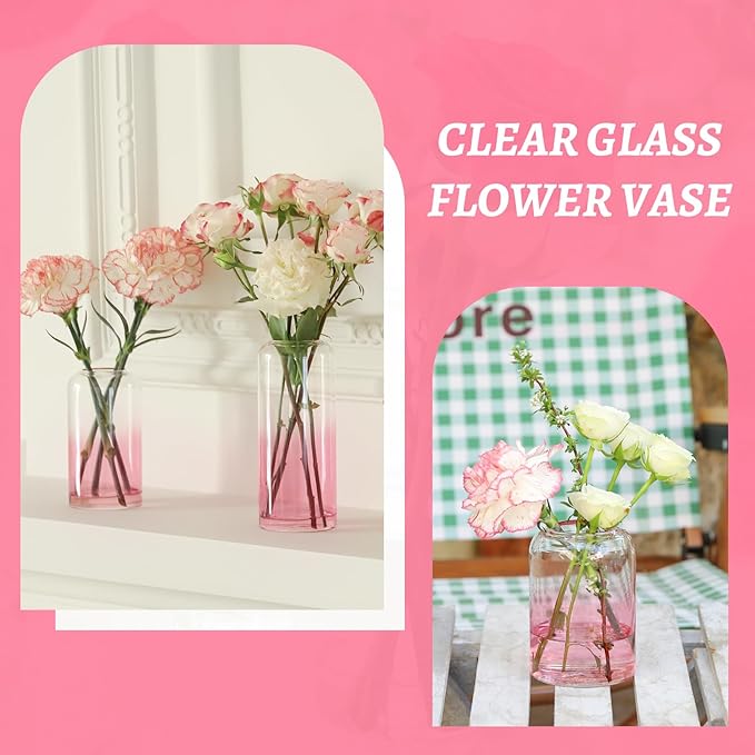 12pcs Pink Bud Vase, Glass Flower Vase for Centerpieces, Small Vases for Flowers, Decor Centerpiece for Bathroom, Decorative Vases for House Warming