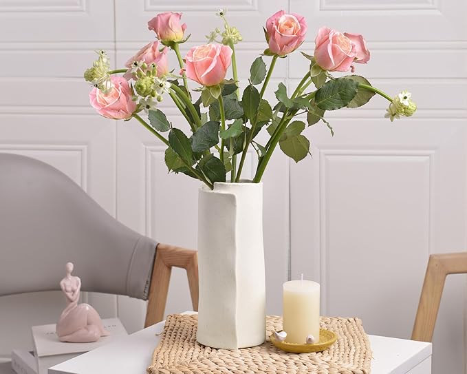 Pointnio White Ceramic Flower Vase,8 Inch Modern Boho Origami Decorative Vase for Home Decor,Small Vases for Pampas Grass,Minimalist Vase for Fresh Flowers,Dried Flowers,Table Shelf Living Room Decor