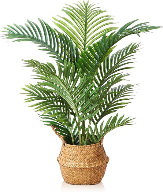 LOMANTO Fake Majesty Palm Plant 3Ft Artificial Plants for Home Decor Indoor Small Faux Trees in Pot Fake Tropical Plants for Housewarming Gift 1Pack