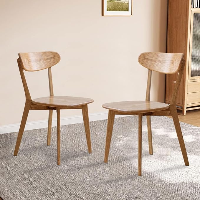 100% Solid Oak Wood Dining Chairs Set of 2 - Mid Century Modern Dining Chairs for Dining Room, Kitchen, and Living Room (Natural)