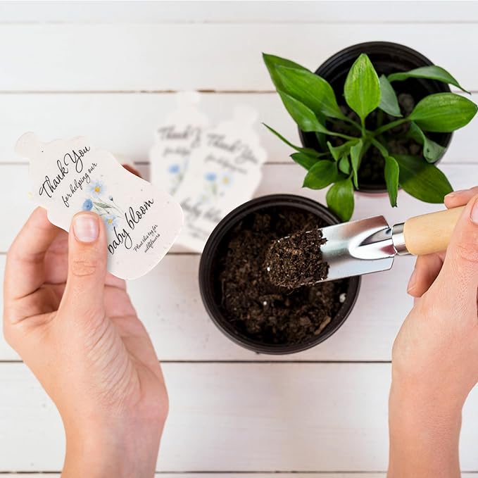 Plantable Bottle Shaped Seed Paper – 15 Blue Baby Shower Favors for Guests with Wildflower Seeds, Baby Shower Gifts for Guest