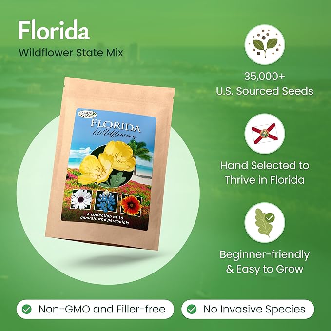 Created By Nature Florida Wildflower Seed Mix, 18 Flower Varieties, 35,000 Seeds