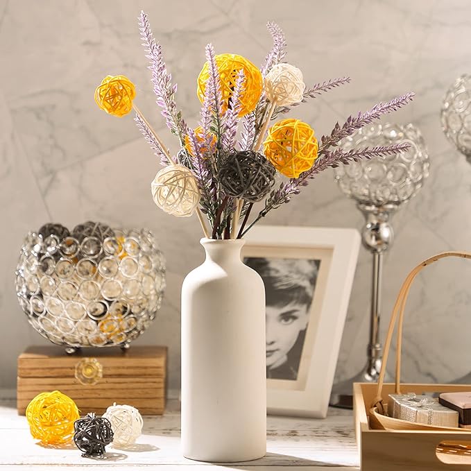 Patelai 36 Pcs Wicker Rattan Balls Decorative Balls for Vase Centerpiece Bowls Orbs Filler for Home Decor,4 Sizes(Yellow, Gray, White)