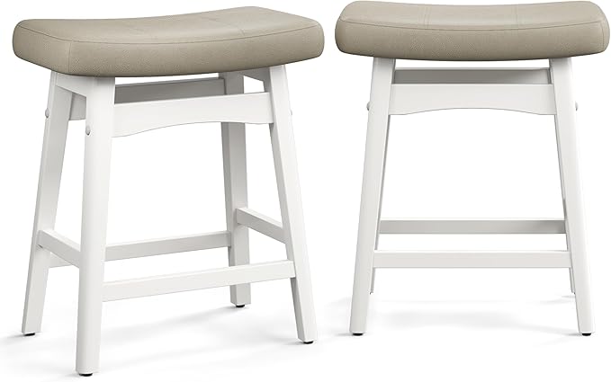 PHI VILLA Bar Stools Set of 2 - Solid Wood Legs Counter Height Barstools with Upholstered Saddle Seat, 24 inch Kitchen Counter Island Stools