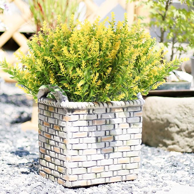RECUTMS 8 Bundles Artificial Lavender Flowers for Outdoor Decoration, UV Resistant Fake Shrubs Greenery Bushes House Office Garden Patio Indoor Outdoor Decor (Yellow)