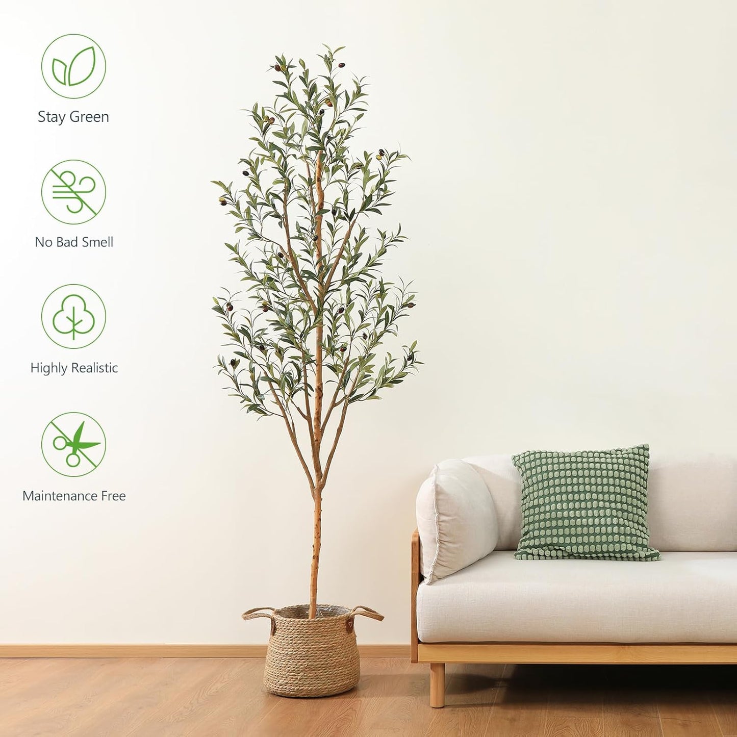 Kazeila Artificial Olive Tree 7FT Tall Faux Silk Plant for Home Office Decor Indoor Fake Potted Tree with Natural Wood Trunk and Lifelike Fruits, 2 Pack