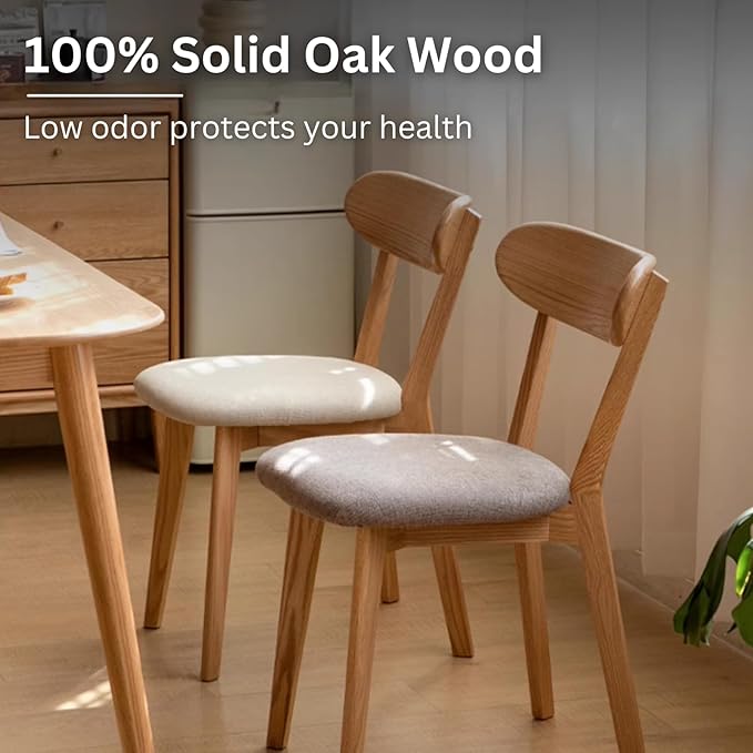 100% Solid Oak Wood Dining Room Chairs - Practical Kitchen Chairs - Wood Chair for Dining Room, Kitchen (4, Natural with White Cushion)