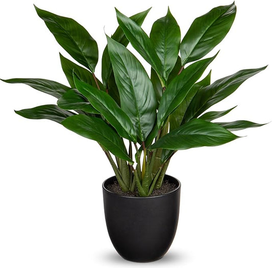 Fake Plants 17'' Faux Plants Artificial Potted Plants Indoor Realistic Fake Cast Iron Plant Artificial Plants with Pot for Home Office Farmhouse Kitchen Bathroom Table Shelf Decor