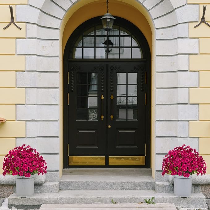 15 Bundles Artificial Flowers UV Resistant Outdoor Plants No Fade Faux Plastic Shrubs Fake Silk Flowers Window Box Garden Porch Home Decoration(Fuchsia)