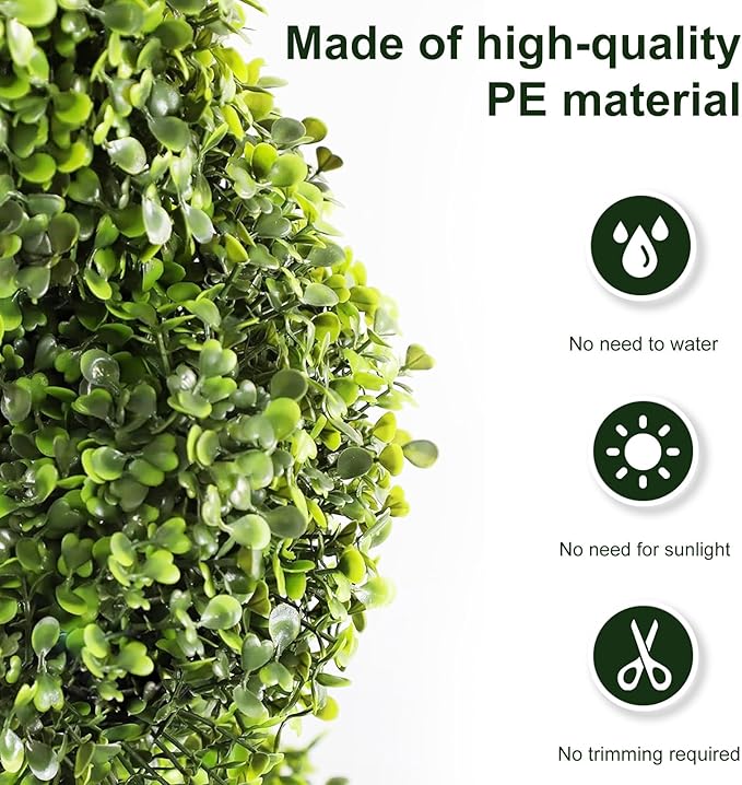 4FT Artificial Boxwood Spiral Topiary Trees, 4ft Tall (2 Pieces) Faux Plant Outdoor, All-Year Green Fake Plant with Replaceable Leaves for Decorative/Indoor/Porch/Garden