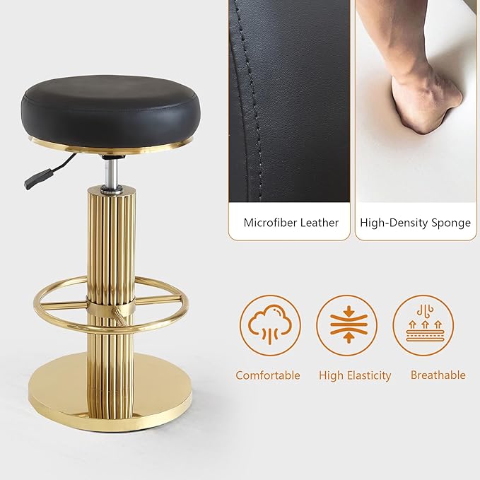 FUNROLUX Gold Bar Stools Adjustable Swivel Counter Stools Modern Backless Counter Height Bar Stools for Kitchen Island with Metal Legs and Upholstered Microfiber Leather (Black)
