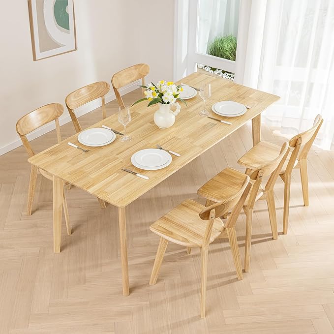 DELAVIN Soild Wood Dining Chairs Set of 6, Mid Century Oak Wood Kitchen Chairs, Vintage Dining Room Chairs Set Suitable for Kitchen, Natural