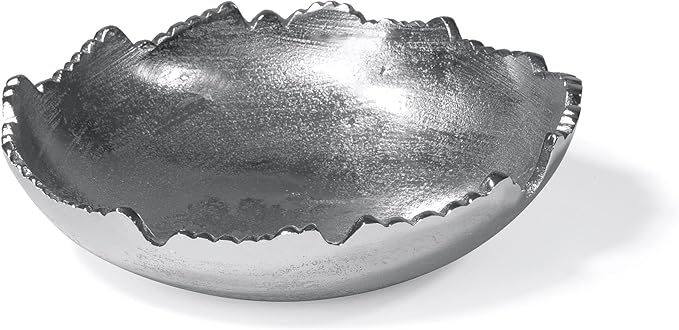Red Co. 8.75” Silver Moon Decorative Metal Torn Hammered Asymmetrical Centerpiece Bowl with Pointed Edges