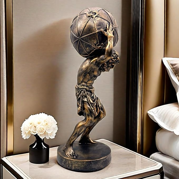 Bronze Greek Atlas Holding World Statue Large Sculpture Figurine Home Office Living Room Desktop Display Decor Decorative Decoration 16.5 Inch