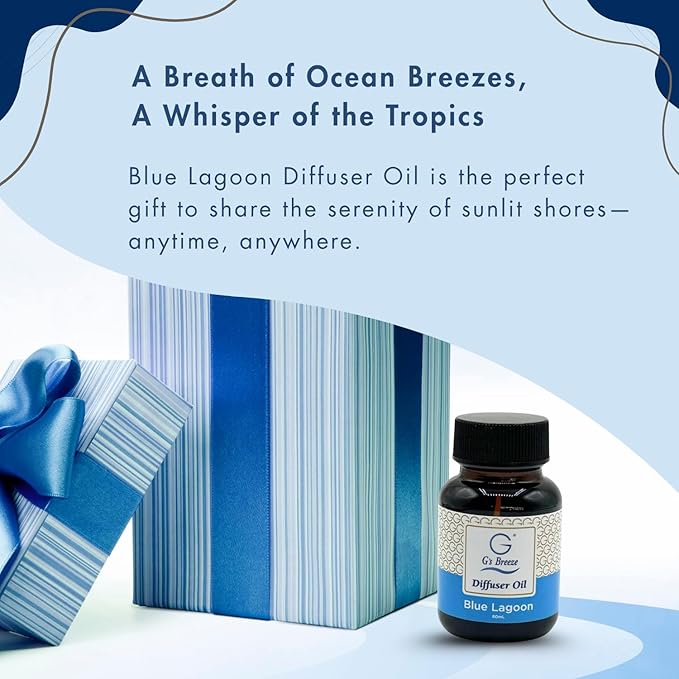 G's Breeze Blue Lagoon Diffuser Oil Refill - Refreshing Tropical Oasis Fragrance - Invigorating Scent Inspired by Crystal-Clear Water - Long-Lasting Freshness for Home, or Office - 60 ML