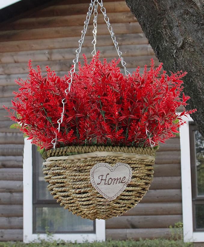 RECUTMS Artificial Outdoor Flowers, 8pcs Faux Outdoor Plant Plastic Lavender Bouquet,UV Resistant Flowers,Spring Decor,Lifelike Natural Fake Plant to Brighten Up Your Home (Red)