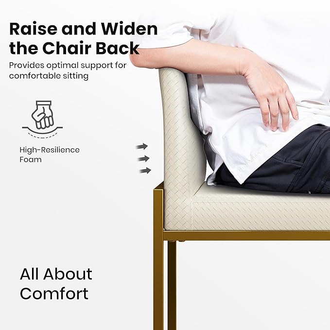 PHI VILLA Bar Stools - Counter Height Bar Stool Leather Stools for Kitchen Counter, White and Gold Bar Stools with Back