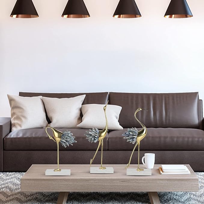 suruim Gold Decor Accents,Brass Birds Statues Gold Home Decor Modern Crystal Decor Ornaments for Living Room, Bedroom, Office Desktop, Cabinets (Blue B)