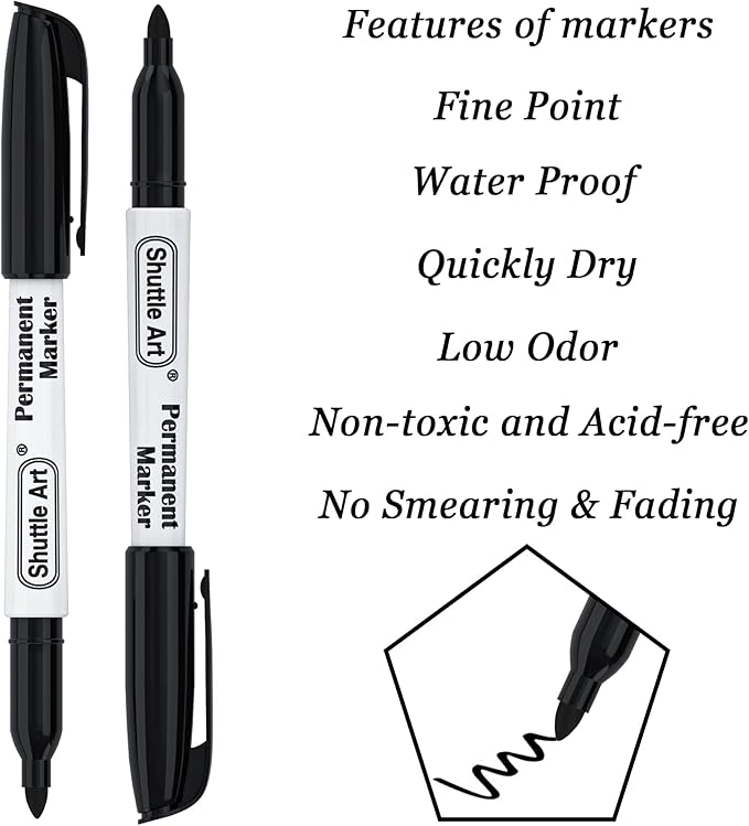 Shuttle Art 100 Pack Black Permanent Markers, Fine Point Permanent Marker Pens Set Perfect on Plastic, Wood, Stone, Metal and Glass for Doodling, Writing, Marking, Office School Supplies