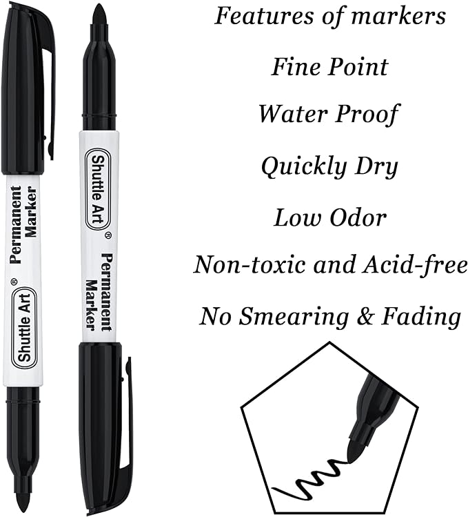 Shuttle Art Permanent Markers, 30 Pack Black Permanent Marker set,Fine Point, Works on Plastic,Wood,Stone,Metal and Glass for Doodling, Marking