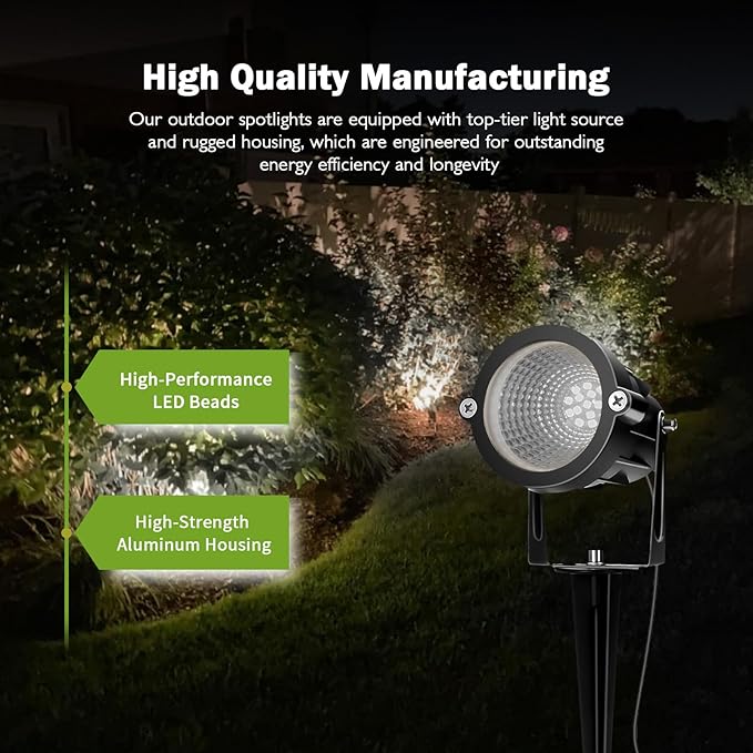 Outdoor Spotlight Cool White 6000K, 10W LED Spot Lights Outdoor for Yard Garden Tree, 120V Plug in Landscape Lighting with IP65 Waterproof for Halloween Christmas Decor, 2 Pack