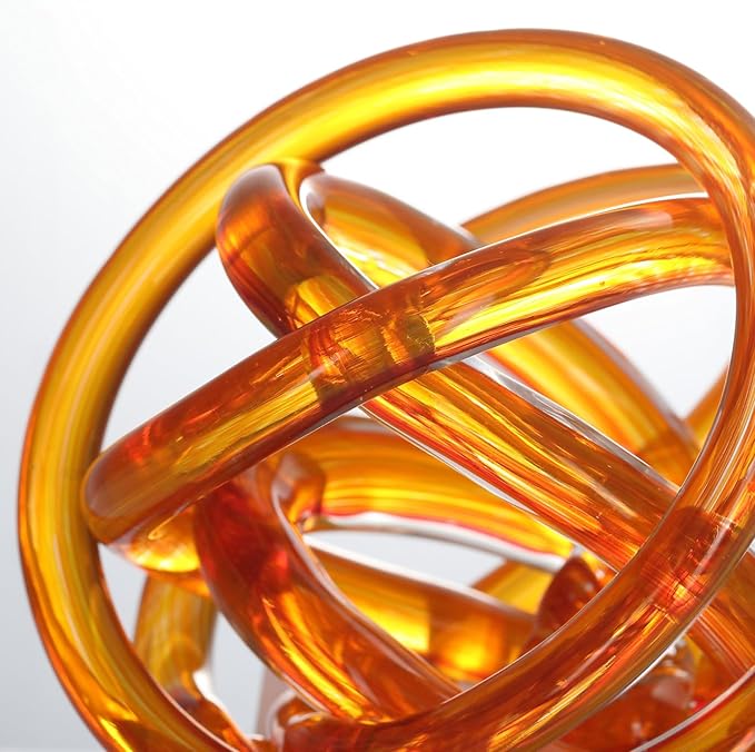 Luxury Lane Hand Blown Infinity Knot Sommerso Decorative Glass Ball for Bowls Home Decor 6 inch Tall Orbit Centerpiece Table Decoration Sculpture Ombre Red
