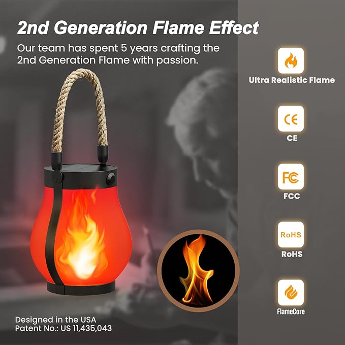 Hompavo Gen2 Solar Lanterns Outdoor Waterproof with Realistic Flickering Flame, Dual Charging (USB/Solar) & 2 Modes - Decorative Hanging/Table Lights for Patio Garden Porch Halloween Decor, 2/Red