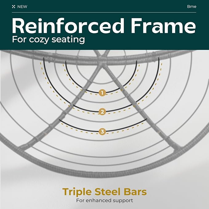 Bme 40" Ergonomic Wicker Papasan Chair with Soft Thick Cushion & Frame, 360° Swivel, Circle, Reading, Comfy Chair for Living Room, Bedroom