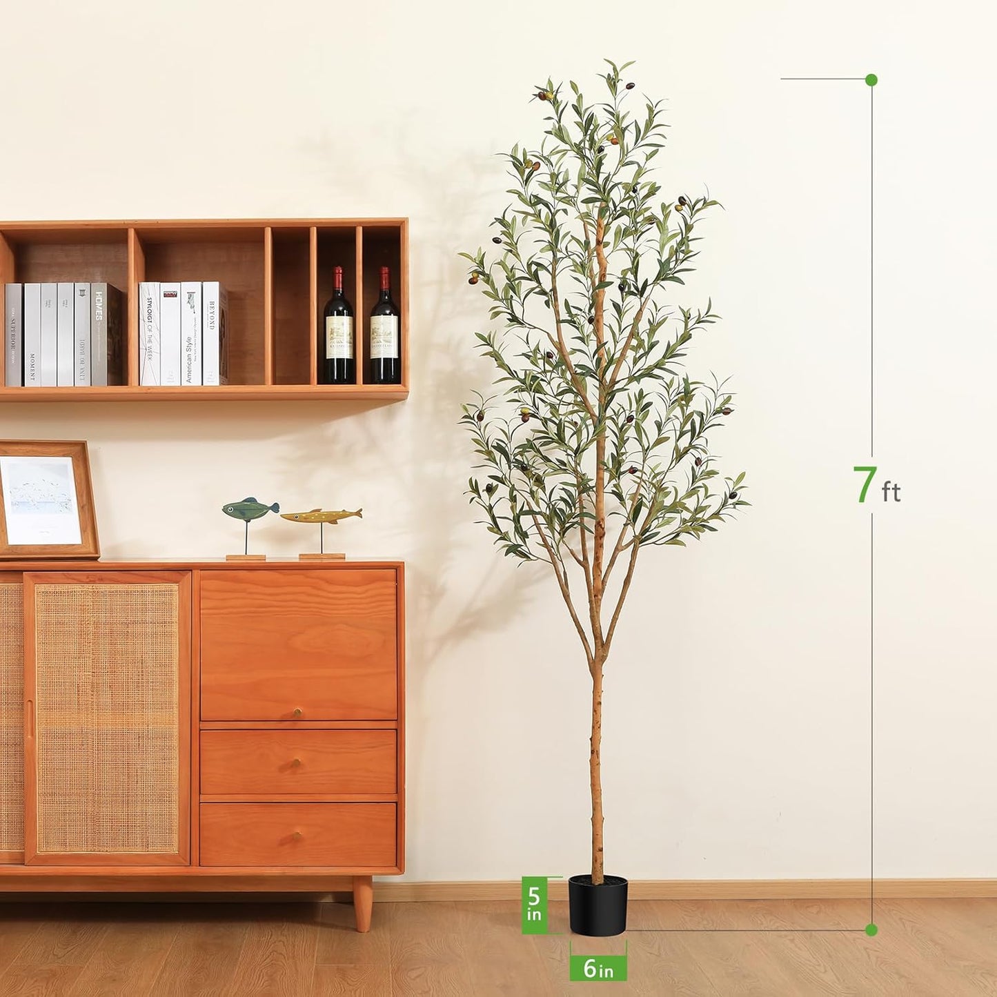 Kazeila Artificial Olive Tree 7FT Tall Faux Silk Plant for Home Office Decor Indoor Fake Potted Tree with Natural Wood Trunk and Lifelike Fruits, 2 Pack