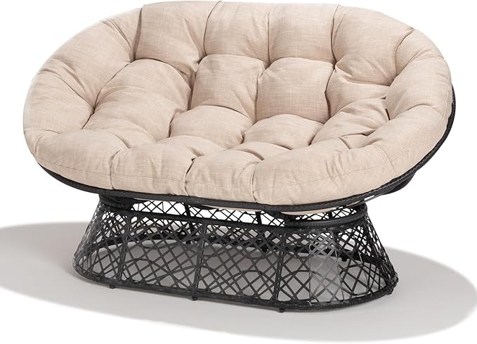 Bme Double Papasan Chair, Beige-Black Frame