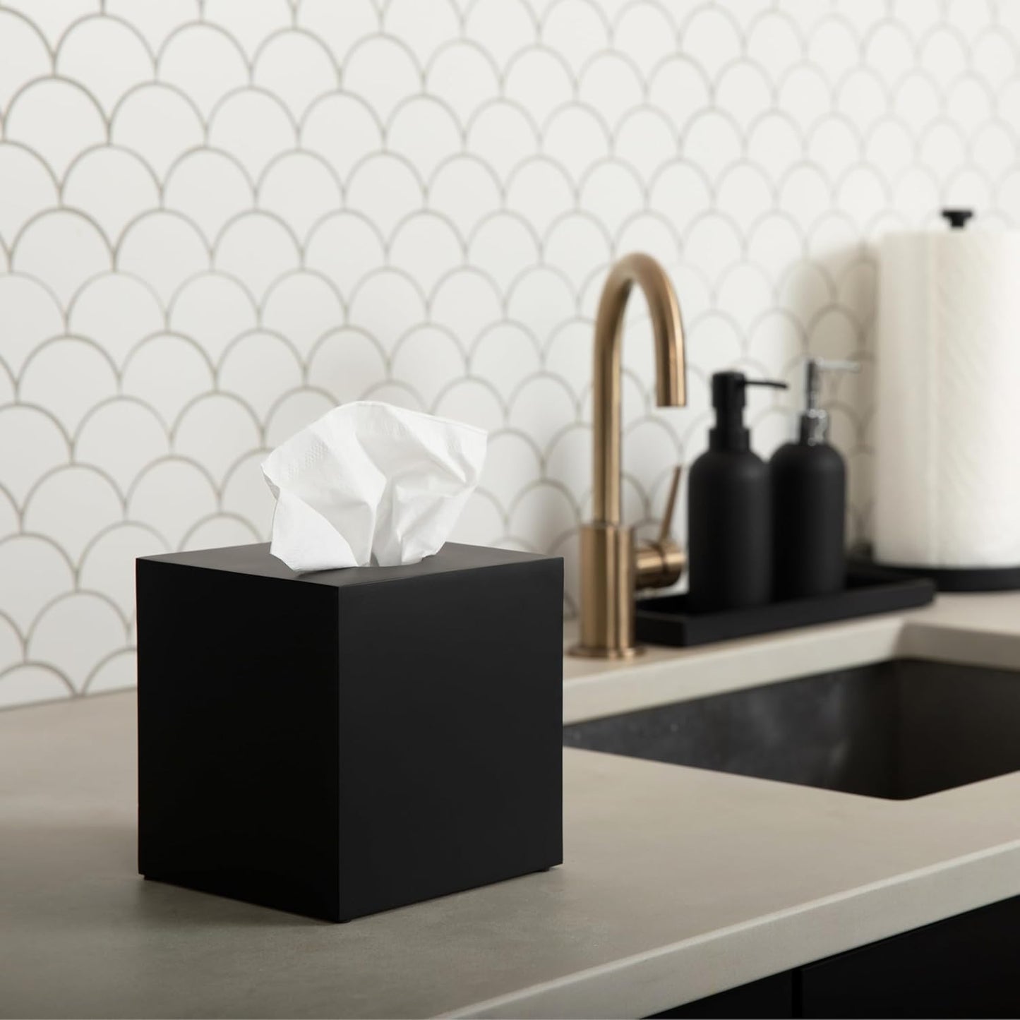 Essentra Home Matte Black Collection Square Tissue Box Cover