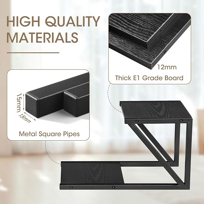 Honla Desktop Shelf,2 Tier Wood and Metal Desk Shelf for Top of Desk,2 Pack Small Desktop Shelves,Black