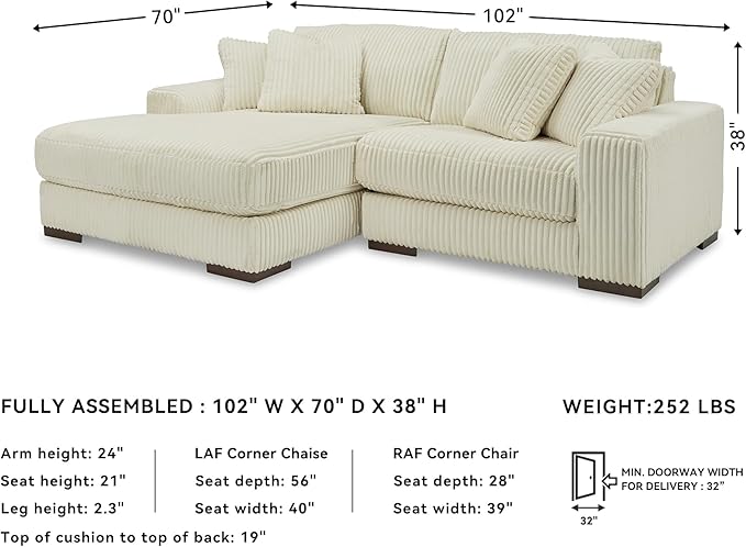 Signature Design by Ashley Lindyn Contemporary L-Shaped 2-Piece Sectional with Chaise for Living Room, White
