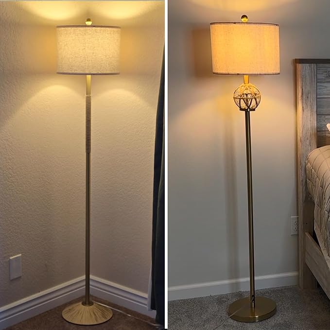 Oneach 63” Modern Floor Lamp for Living Room, Gold Boho Standing Lamp with Unique Rope Design, Rotary Switch, Farmhouse Tall Lamps for Bedroom Office Dining Room (Without Bulb)