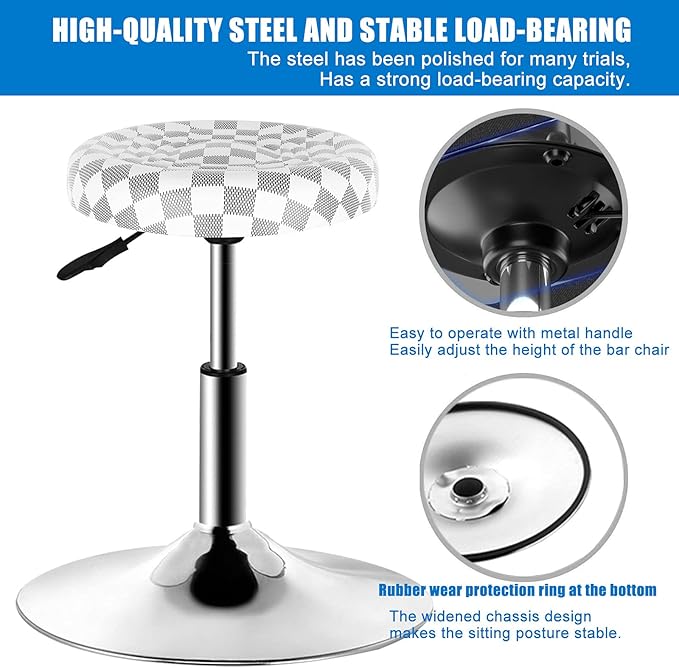 QiCheng&LYS Round Modern Bar Stool Height Adjustable 360 Swivel Stool,for Home Office Kitchen Barbershop bar （White Grid