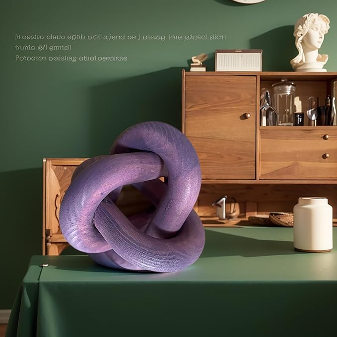 Wood Knot Decor -Coffee Table Decor Shelf Decor Table Books Hand Carved Home Decoration Boho Country Rustic Modern Shabby Chic Style Decor 3 Link Wooden Knot Chain Link Decor (Purple)