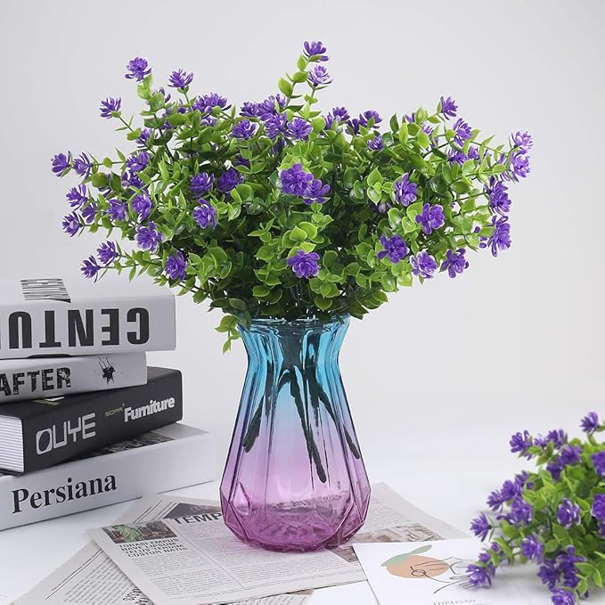 RECUTMS Artificial Flowers Outdoor Plastic 8 Branches Faux Plastic Corn-Flower Greenery Shrubs Plants Indoor Outside Hanging Planter Kitchen Home Wedding Office Garden Decor (Purple)