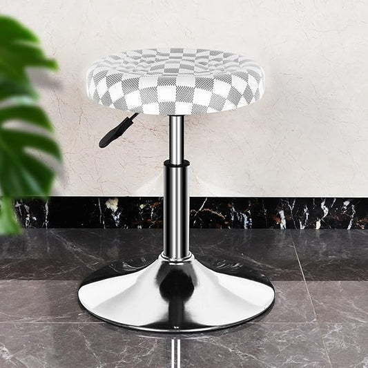 QiCheng&LYS Round Modern Bar Stool Height Adjustable 360 Swivel Stool,for Home Office Kitchen Barbershop bar （White Grid