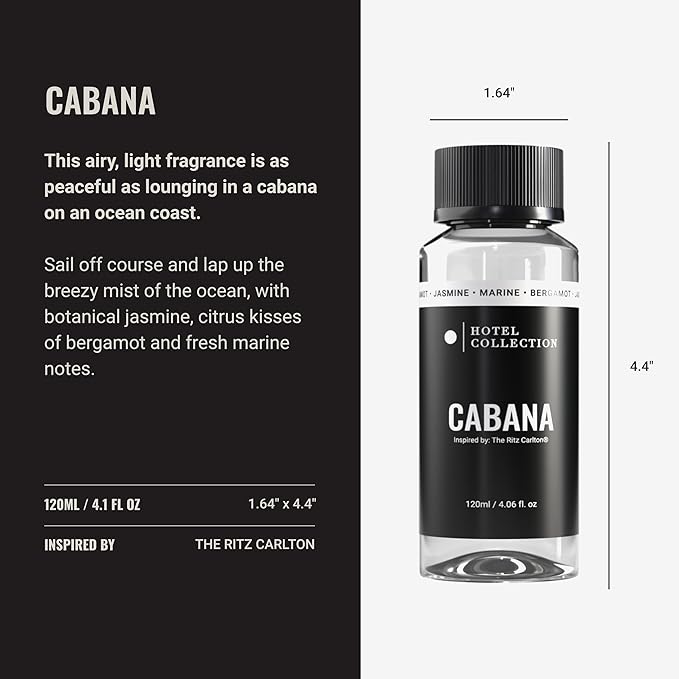 Hotel Collection Diffuser Oil - Cabana - Aromatherapy Essential Fragrance Oil - Botanical Jasmine, Bergamot & Fresh Marine - 120ML 4.1 fl oz