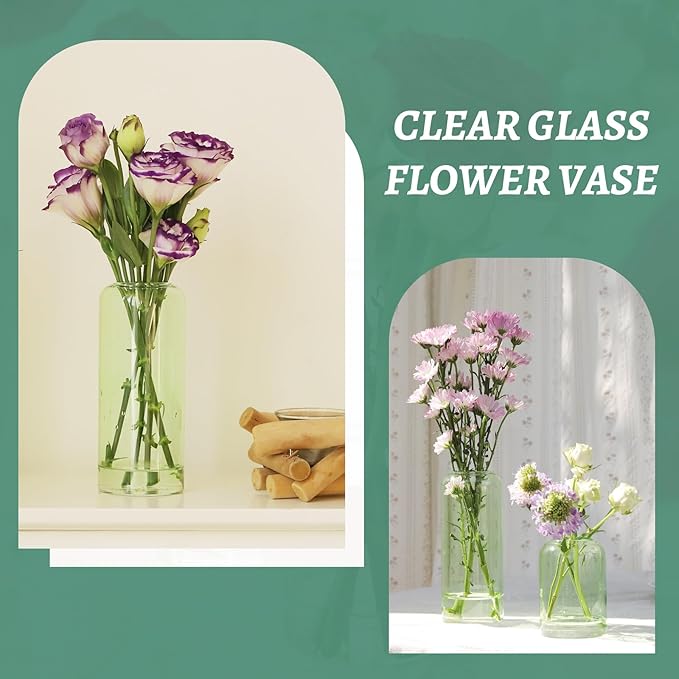 24Pcs Bud Vases Set, Glass Flower Vase for Centerpieces, Small Vases for Flowers, Decor Centerpiece for Bathroom, Decorative Vases for House Warming(Green)