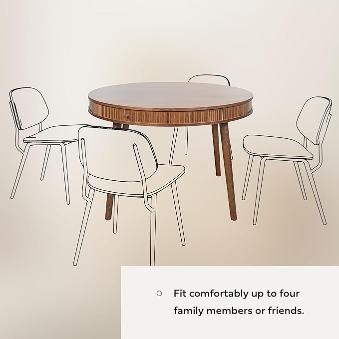 WERMO 47'' Round Dining Table for 4 People - Pre Assembled Round Kitchen Table with 2 Hidden Storages (Walnut)