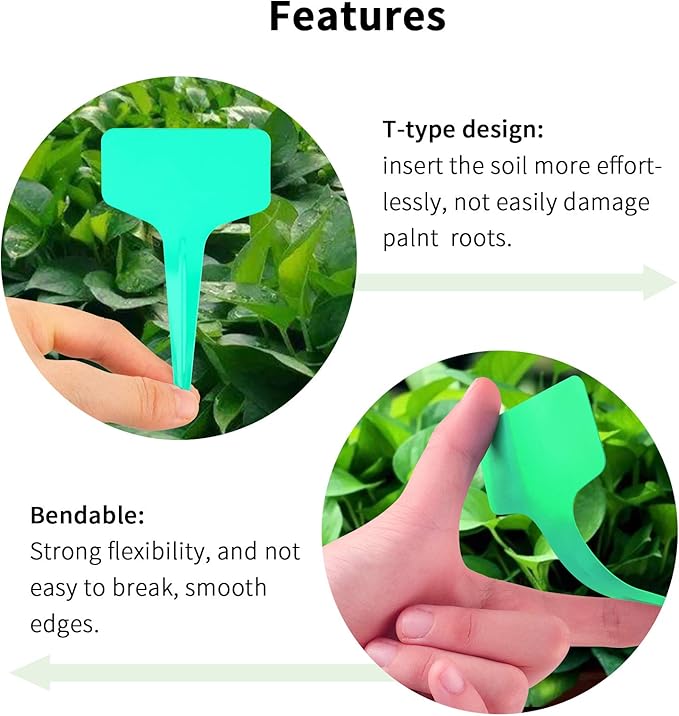 Green Plant labels,100 Pcs 6 x10cm Plastic Plant T-Type Tags Nursery Garden Labels