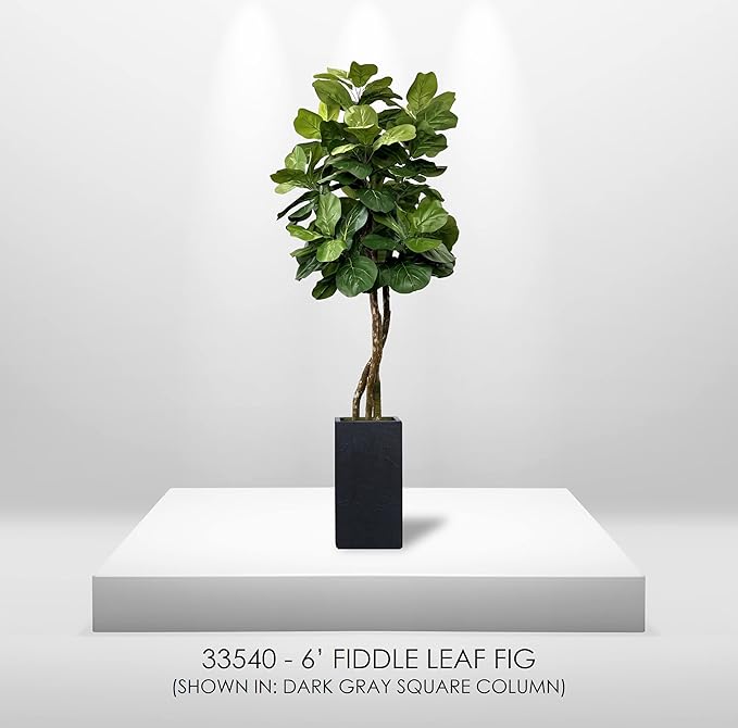 Cypress & Alabaster Handmade 6ft Fiddle Leaf Fig Ficus Lyrata Artificial Tree with Ethically Sourced Real Wood Trunks, Hypoallergenic, 6-Foot, Green