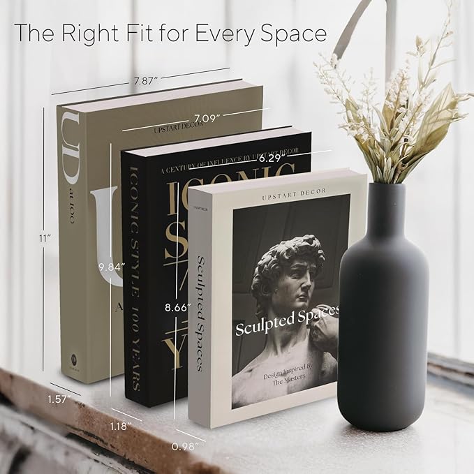 Aesthetic Decorative Books Set of 3 Designer Fake Books for Decoration to Enhance Mid Century Coffee Table Decor Bookshelf Mantle Shelf Console Table Entryway Décor Minimalist Faux Book Storage Box