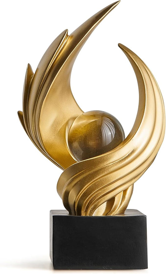 Abstract Art Sculpture, Resin Gold Decorative Statue, Modern White Ornaments for Living Room, Decorativas Modernas for Coffee Table, Entryway & Office Collectibles (Gold)