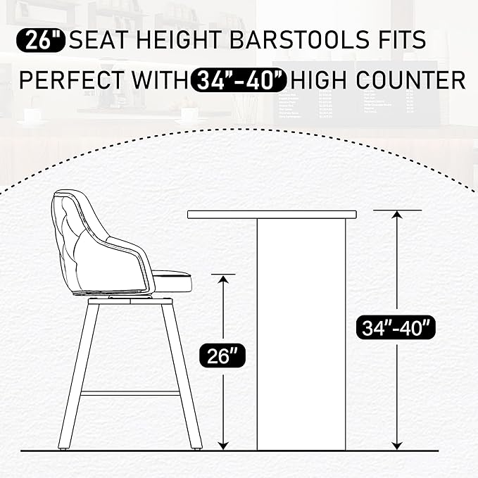 Bar Stools Set of 4, 26" Swivel Counter Height Bar Stools with High Back, Faux Leather Kitchen Barstools Counter Height for Kitchen Island (Black, 4PCS 26" Counter Stools)