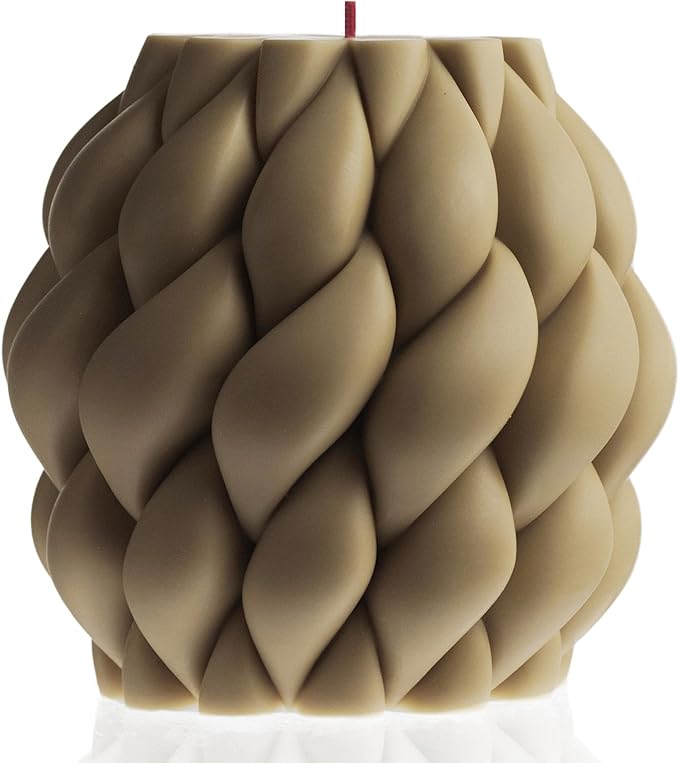 LAWA Knot Ball Candle - Large Beautiful Handmade Pillar Scented Soy Wax Elegant Bubble Aesthetic Candle Housewarming Gift Home Room Shelf Decor Idea Olive Beige