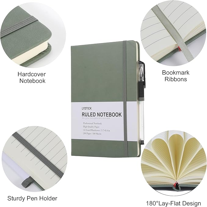 20 Pack Journals for Writing College Ruled Notebooks Journal in Bulk, Hardcover Notebooks (200Pages) for Note Talking, Lined Bullet Journals for Home School Office, 5.7"x8.4", Olive Green